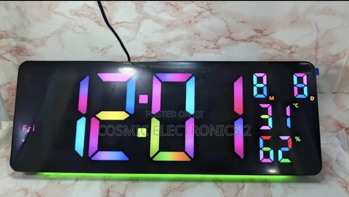 Digital Wall-Mounted LCD Clock With Colorful Night Light
