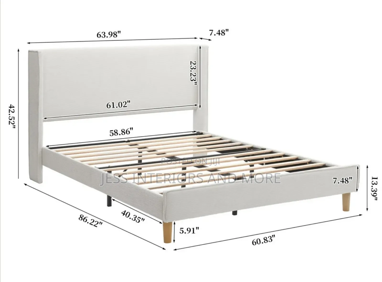 Queen Size Bed Frame (Corduroy) Cream