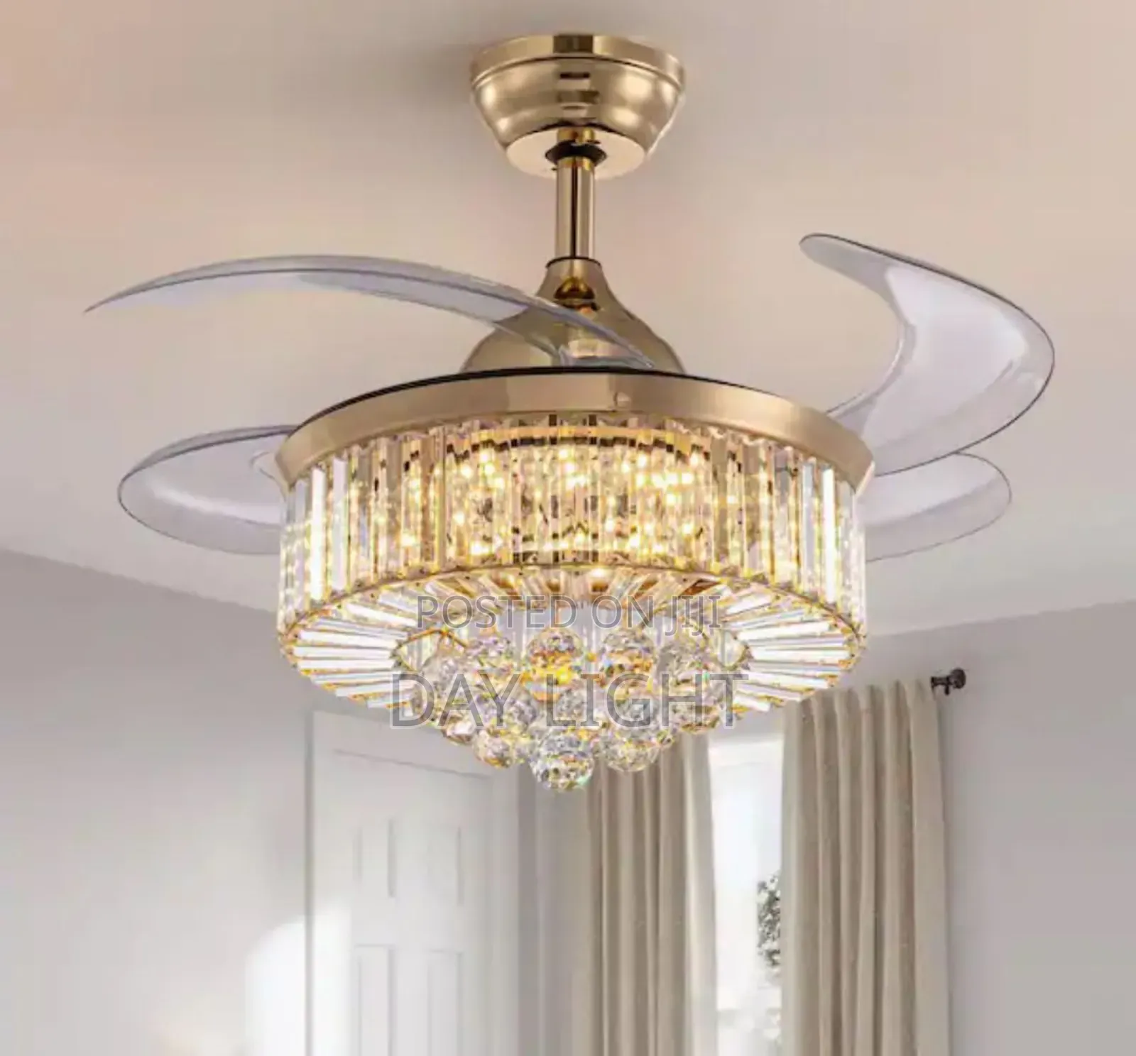 Luxurious Crystal Golden Ceiling Fan With Light