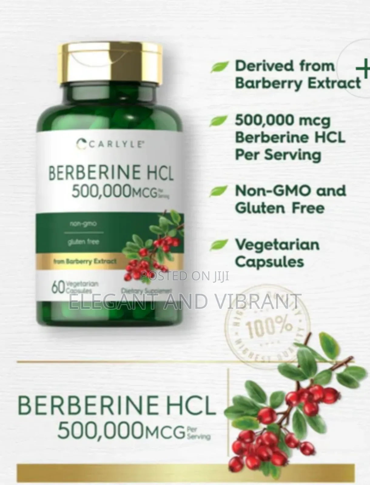 Berberine 500000mcg Per Serving | 60 Capsules