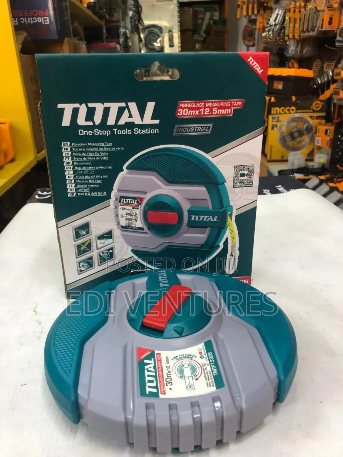Total 30m X 12.5mm Fiberglass Measuring Tape