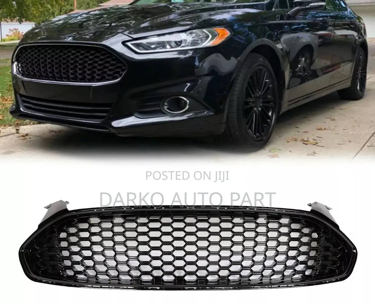 Fit 2013-16 Ford Fusion Gloss Black Front Bumper Grille