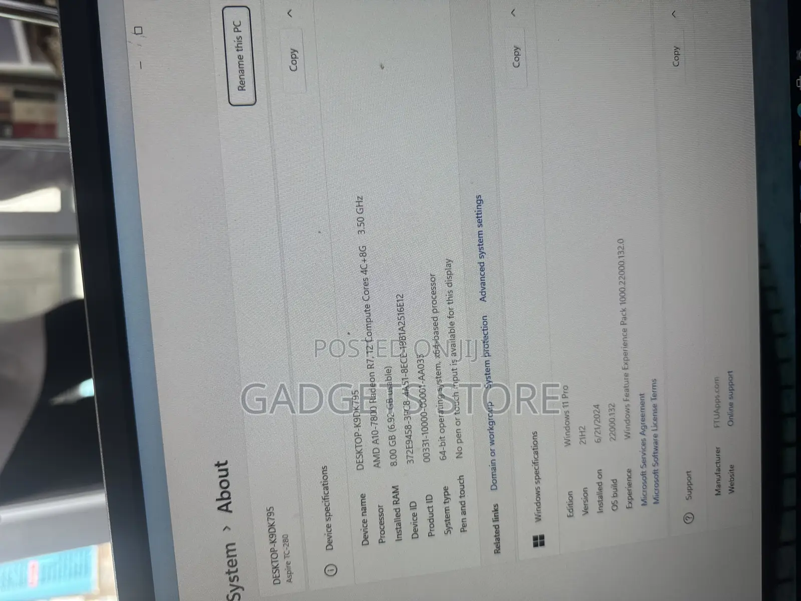Desktop Computer Acer Aspire TC-280 16GB AMD A10 HDD 2T