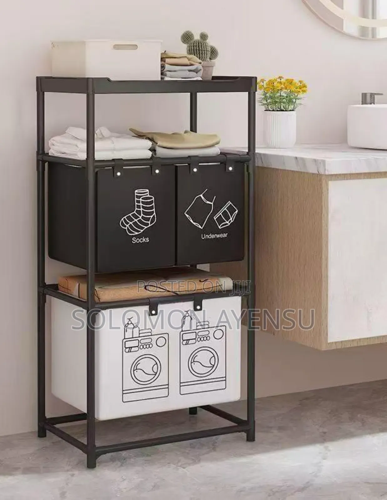 Foldable Multi Compartment Laundry Basket With Dividers