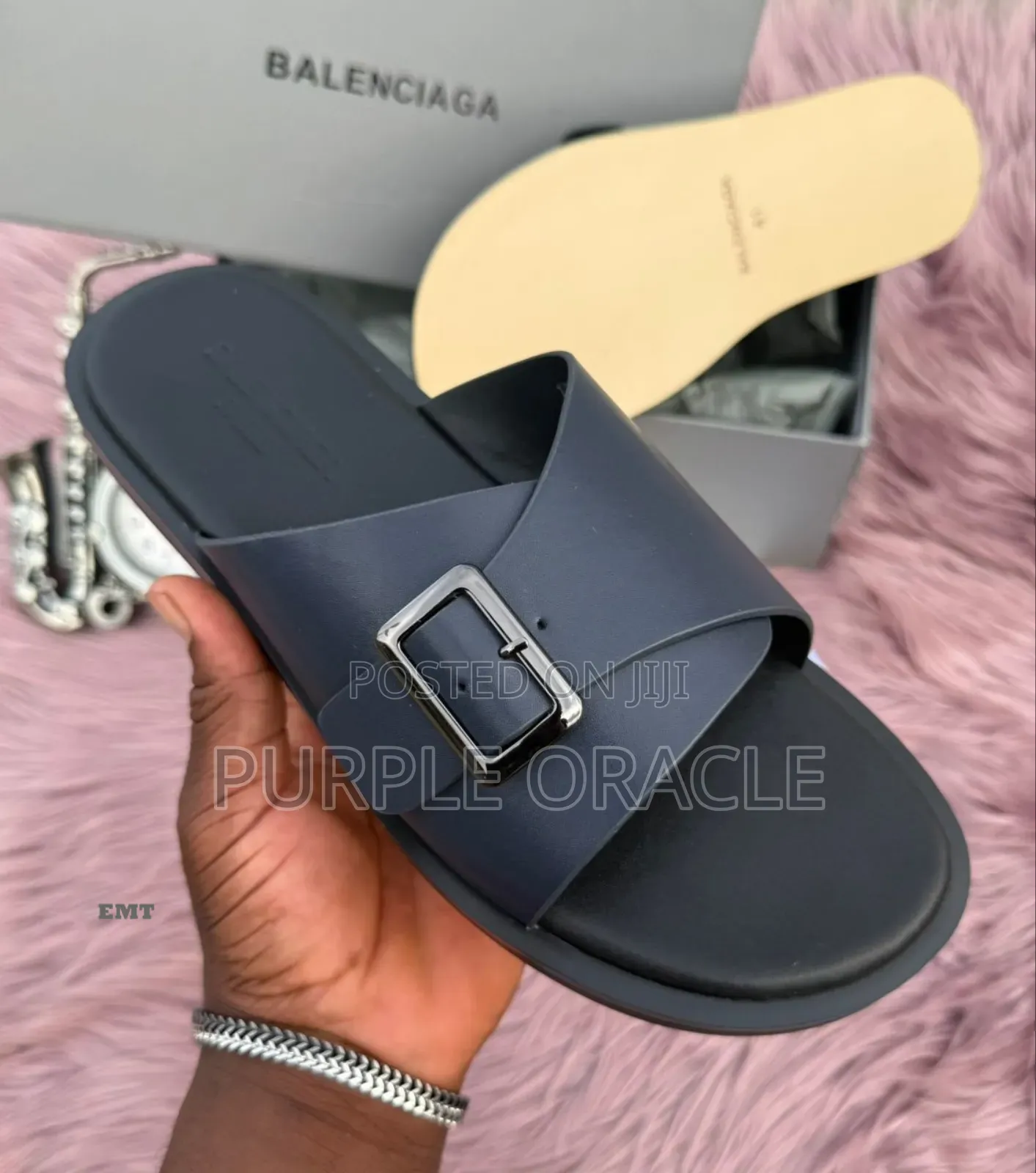 Balenciaga Leather Side Buckle Men's Slides.