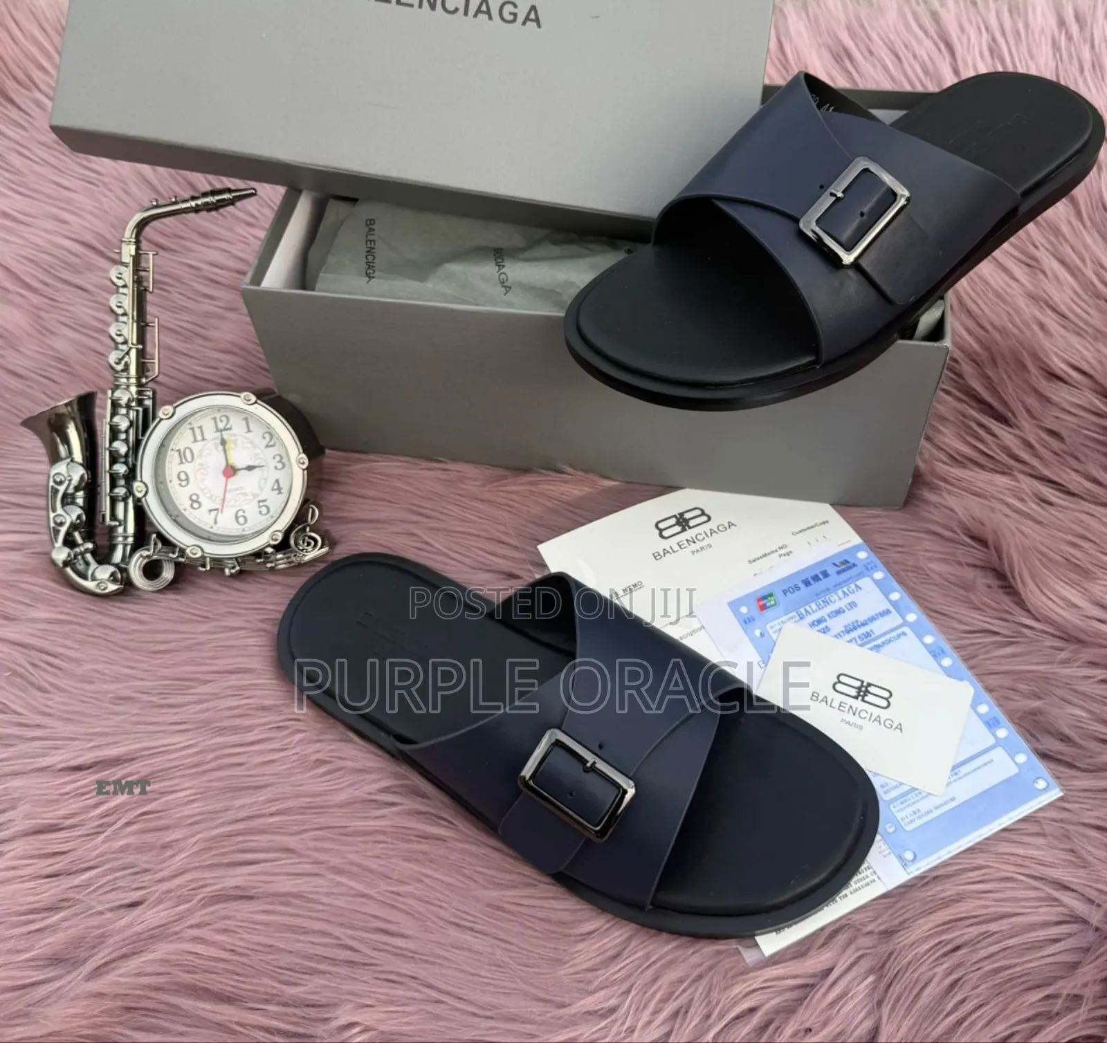 Balenciaga Leather Side Buckle Men's Slides.