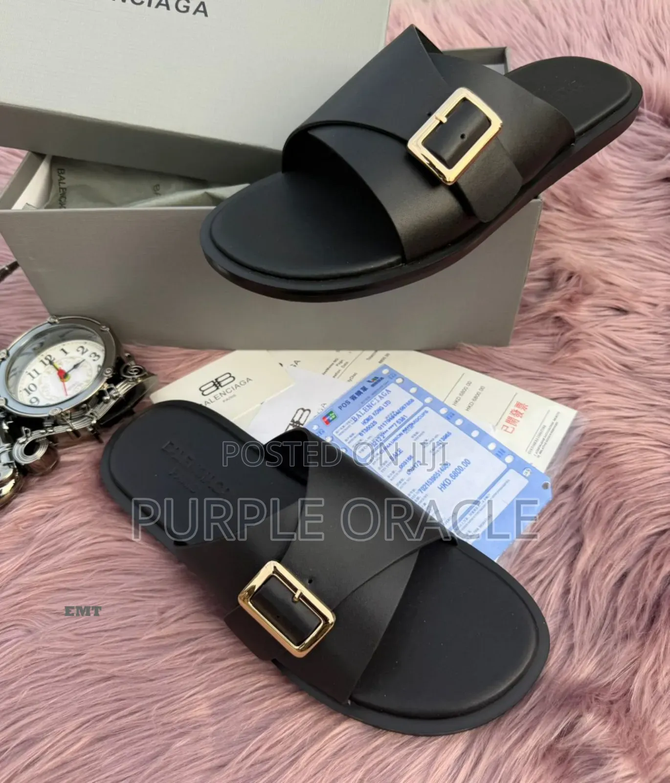 Balenciaga Leather Side Buckle Men's Slides.