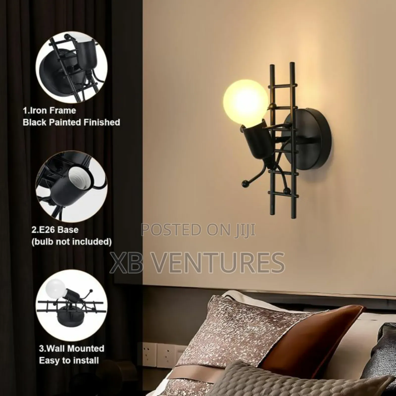 Metal Ladder Shape Lighting E26 Base (Black) With Led Bulb