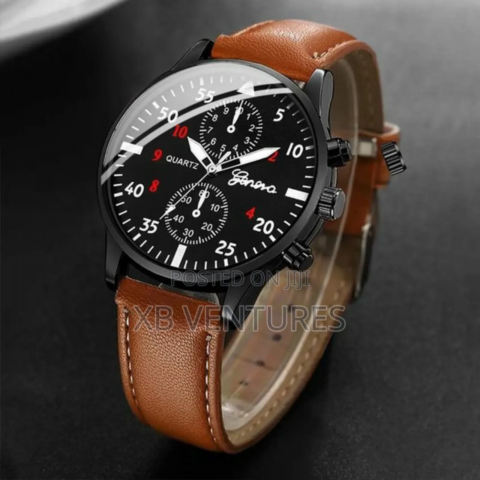 Business Mens Wristwatch With Leather Bracelets Brown