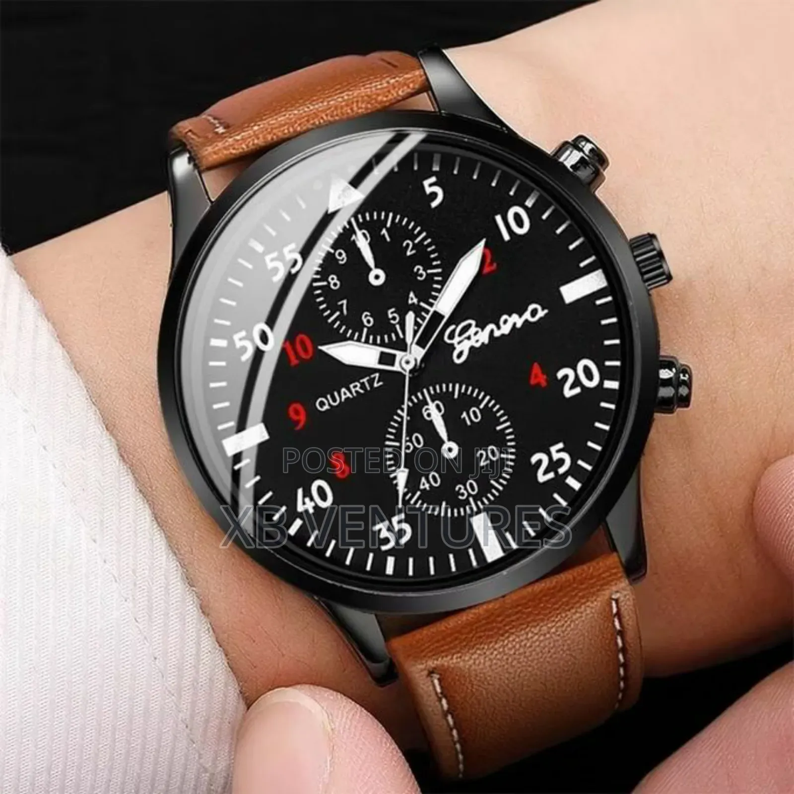 Business Mens Wristwatch With Leather Bracelets Brown