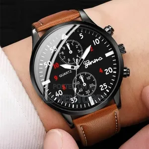 Business Mens Wristwatch With Leather Bracelets Brown