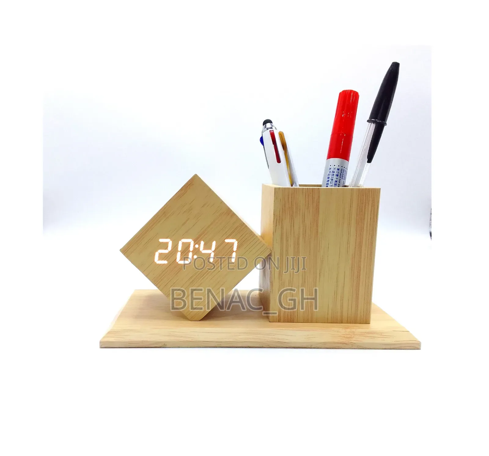 Personalized Wooden Clock and Pens Holder as Souvenir