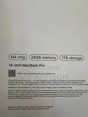 New Laptop Apple MacBook Pro 2024 M4 14-Inch 24GB Apple M4 SSD 1T
