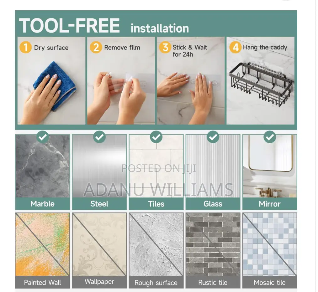 Adhesive Bathroom Shower Organizer for Bathroom Storage(6pcs