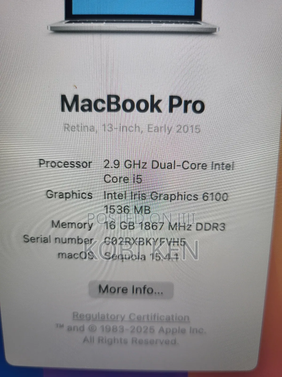 Laptop Apple MacBook Pro 2015 16GB Intel Core i5 SSD 1T