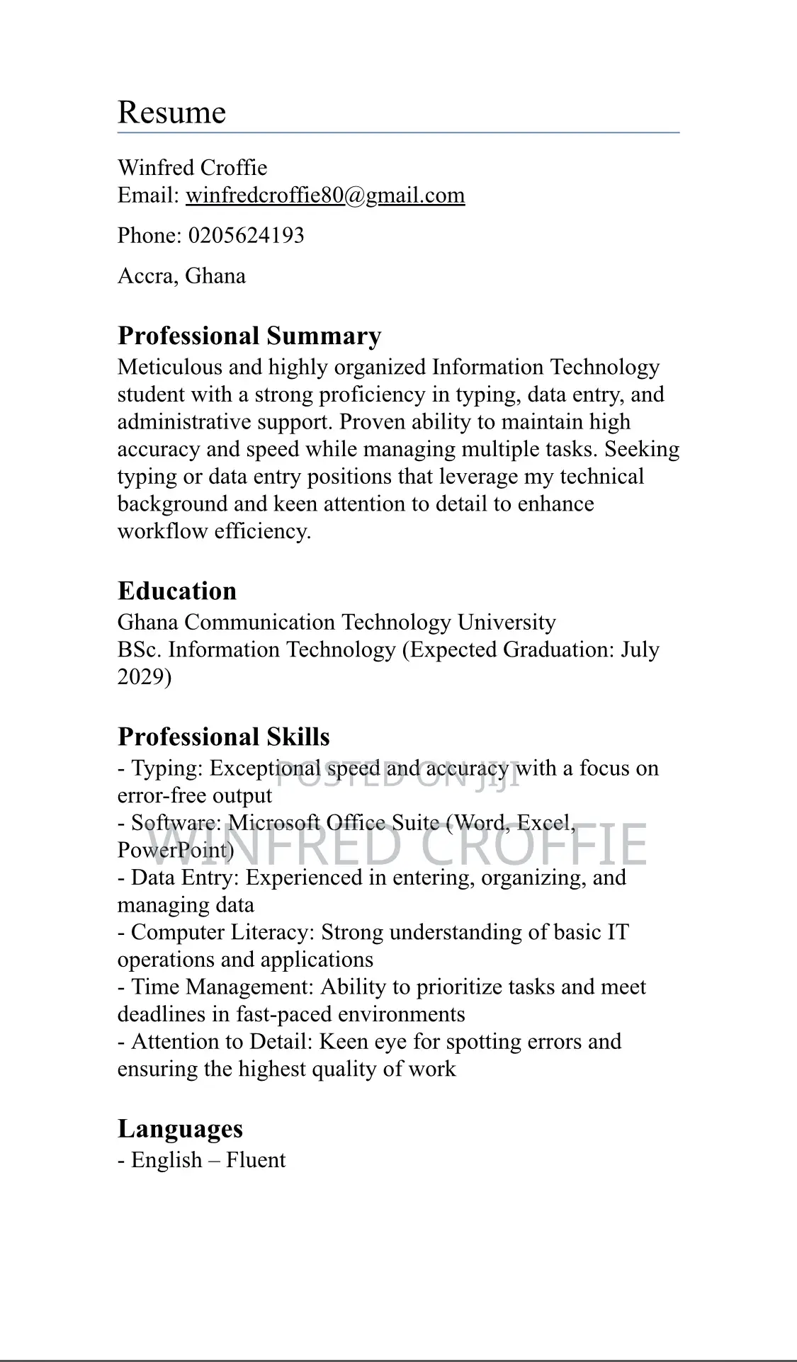 Computing IT CV