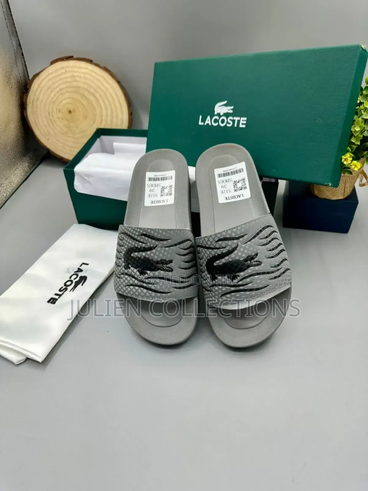 Original Lacoste Slide Grey Ash and Black