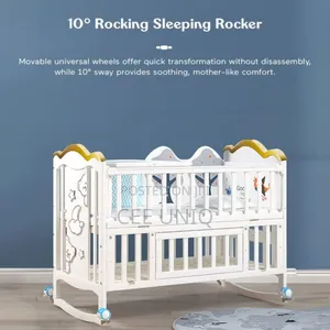 Wooden Cot or Crib With Net, Mattress and Cot Bumper Set