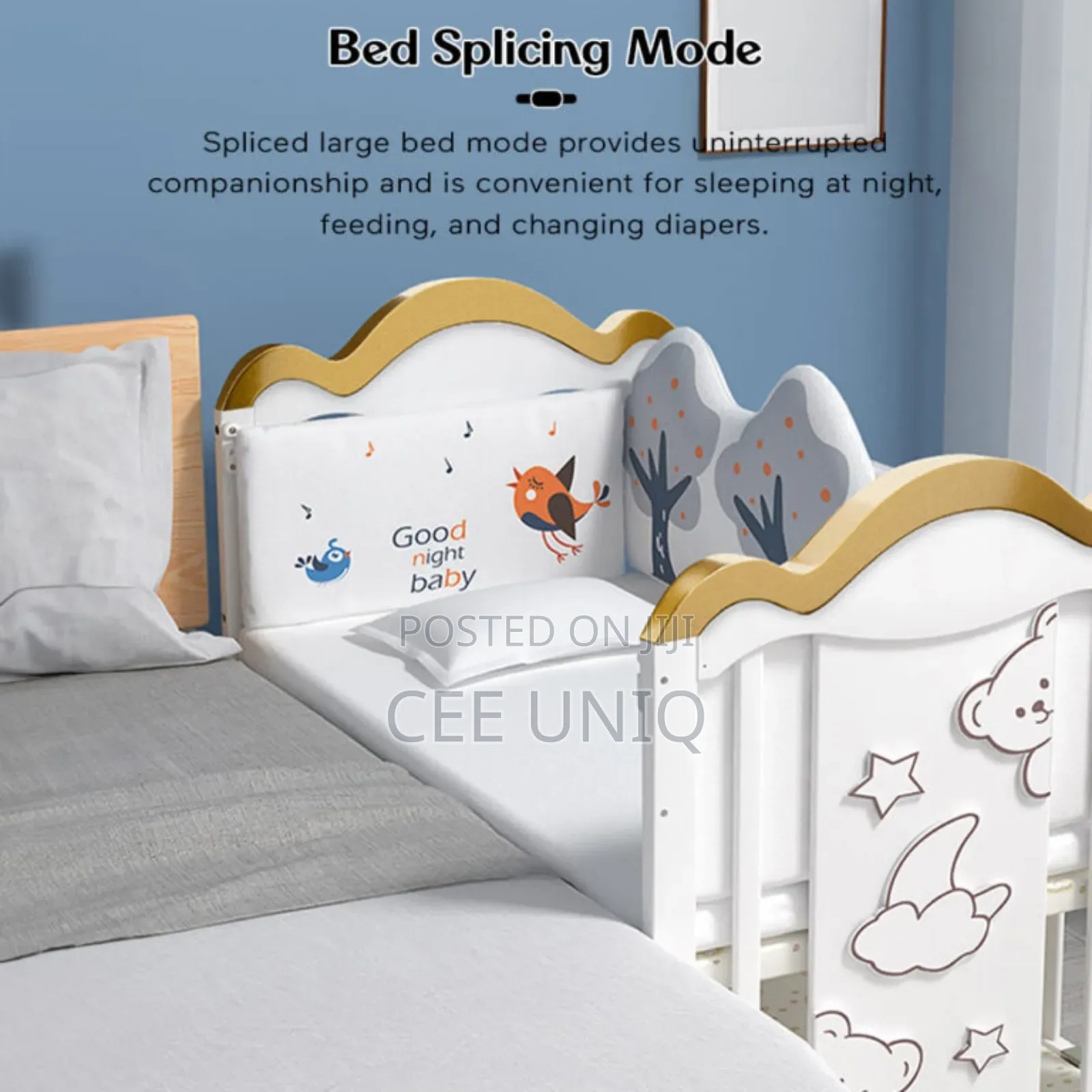 Wooden Cot or Crib With Net, Mattress and Cot Bumper Set