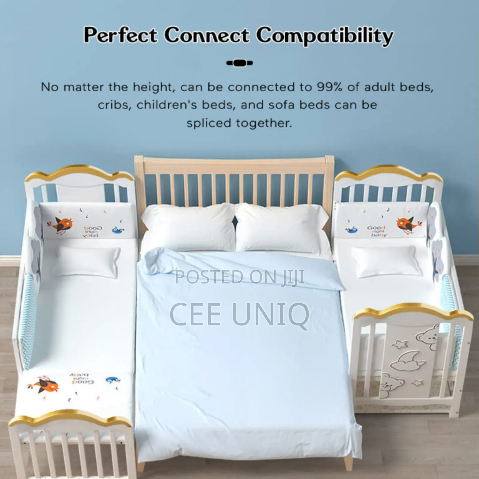 Wooden Cot or Crib With Net, Mattress and Cot Bumper Set