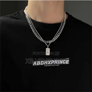 Men's Couple Double Layer Cross Pendant Necklace Silver