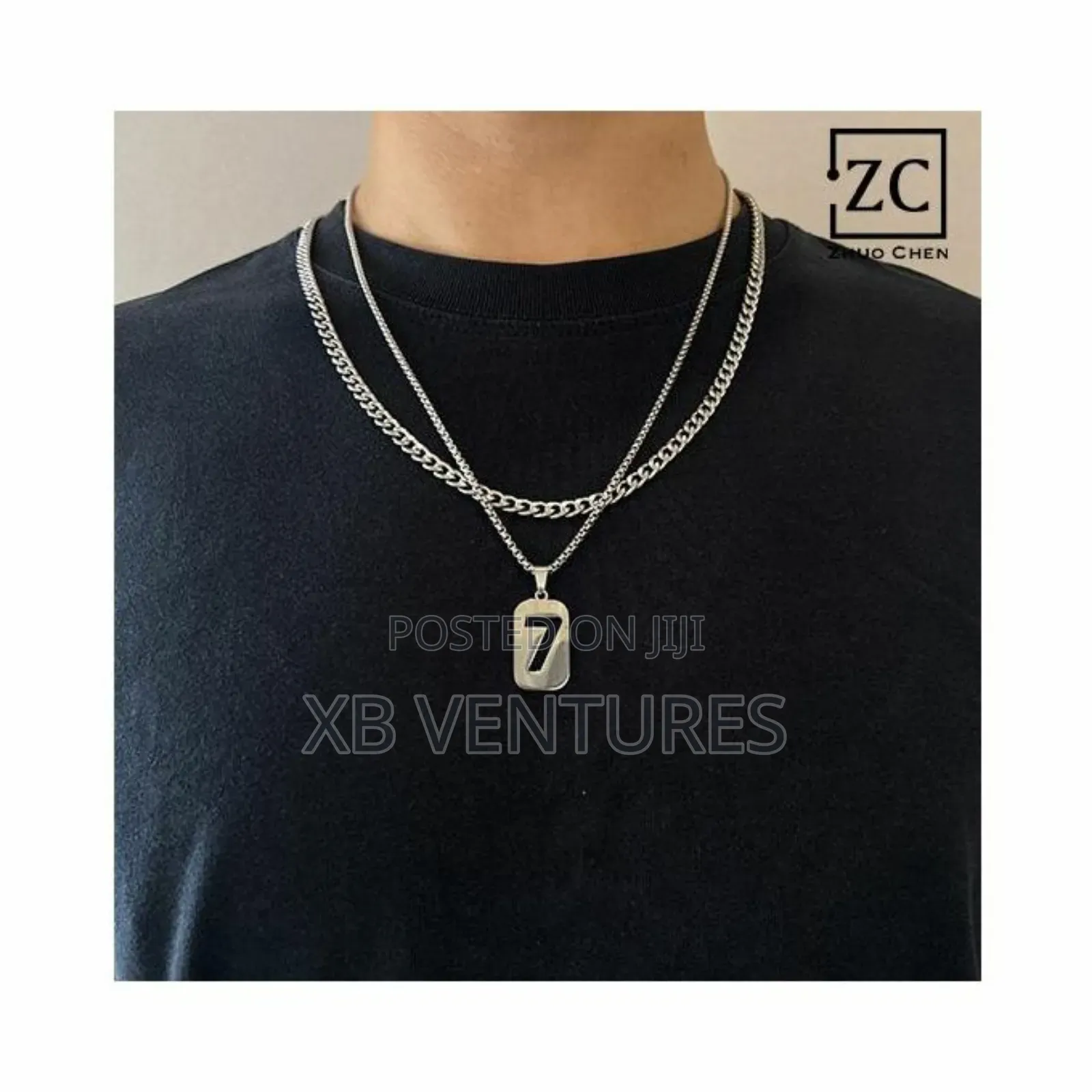 Men's Couple Double Layer Cross Pendant Necklace Silver