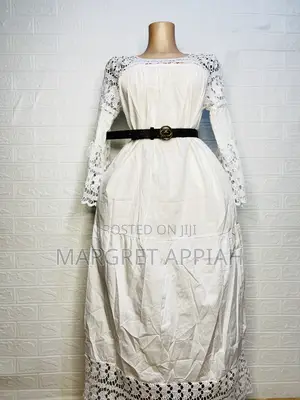 Long-Sleeved White Dress With Black Belt