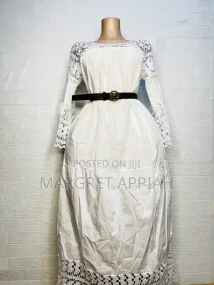Long-Sleeved White Dress With Black Belt