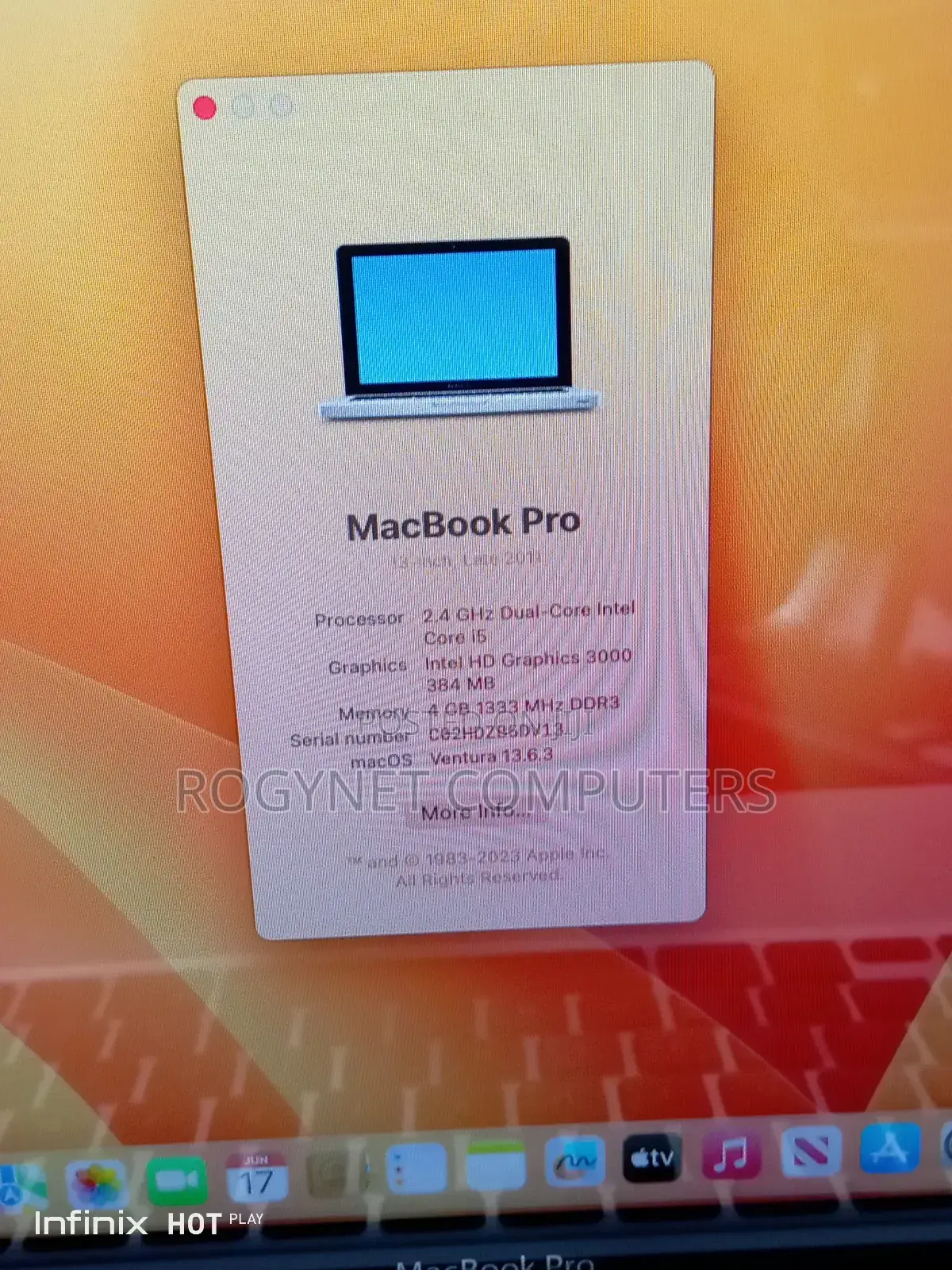 Laptop Apple MacBook Pro 2011 4GB Intel Core i5 HDD 500GB