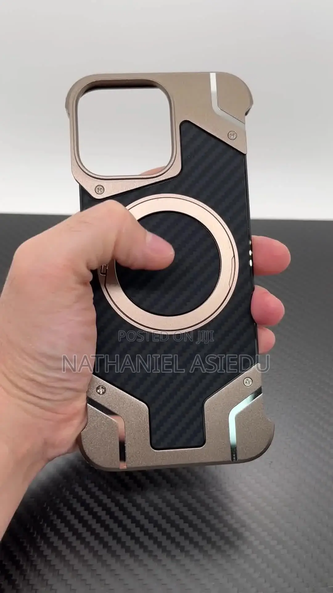 Magnetic Metal Rimless Carbon Fiber Stand Cases for iPhones