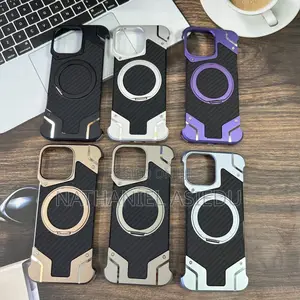 Magnetic Metal Rimless Carbon Fiber Stand Cases for iPhones