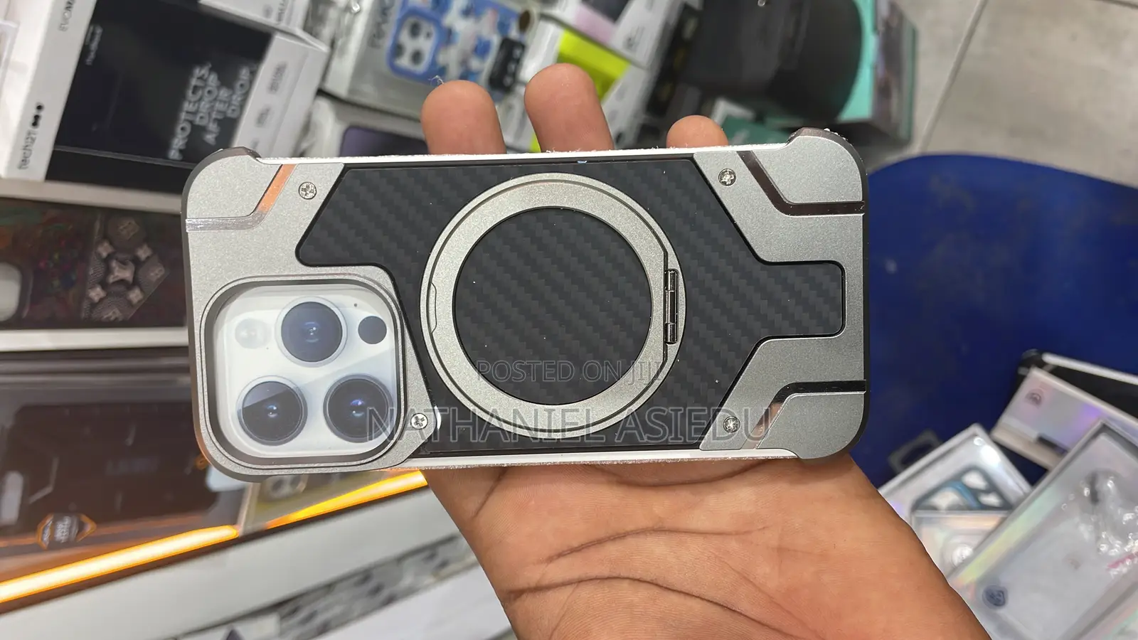 Magnetic Metal Rimless Carbon Fiber Stand Cases for iPhones
