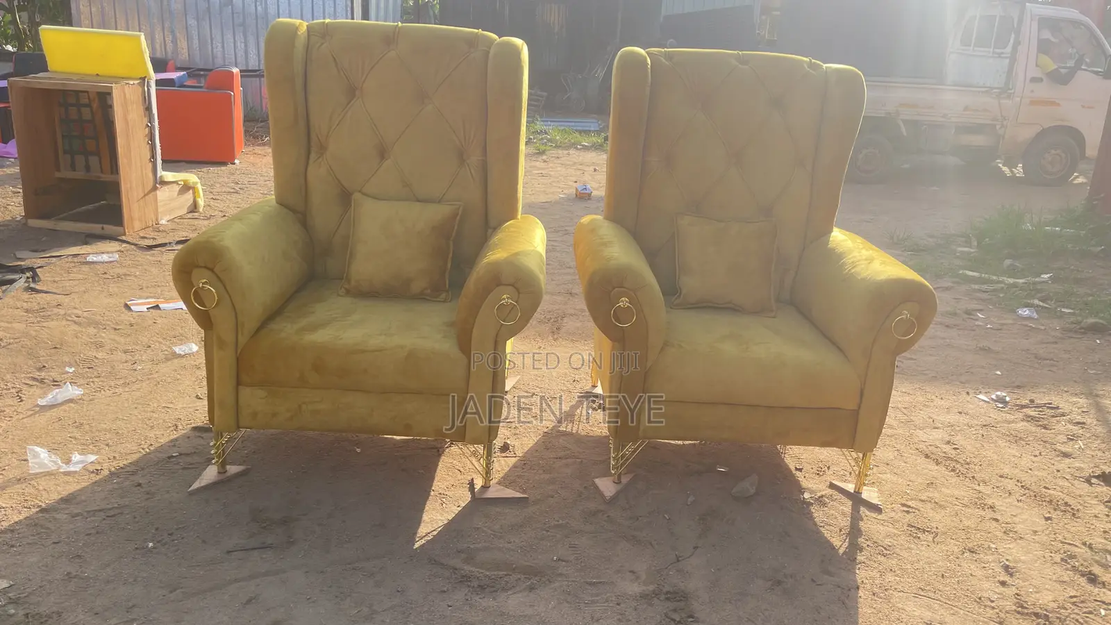 Yellow Fabric King Sofa(Free Delivery)