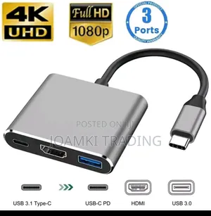 3 in 1 Type C Hub to Hdmi, Pd, Usb 3.0 for Phone, Laptop