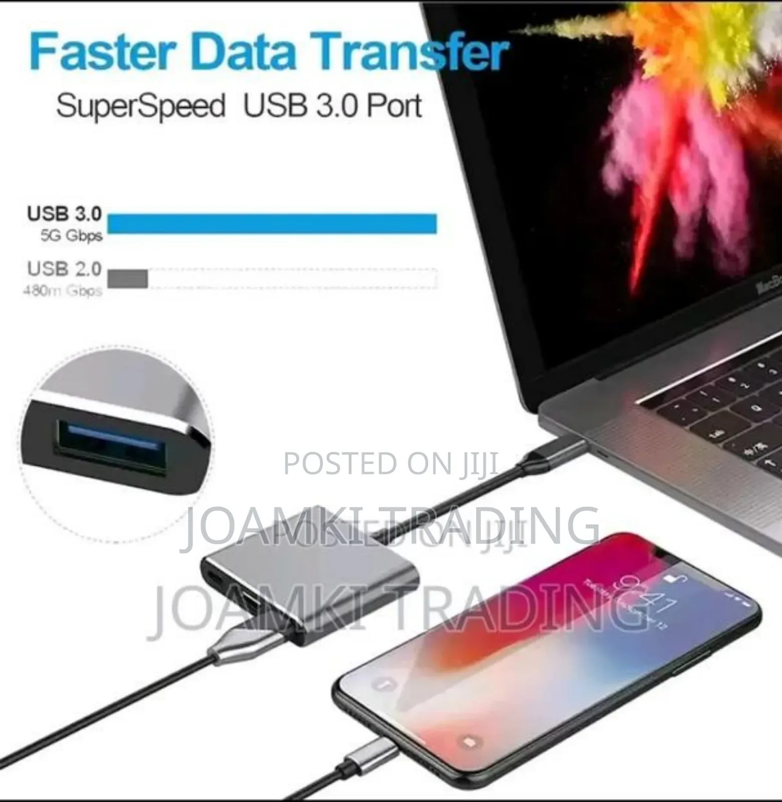 3 in 1 Type C Hub to Hdmi, Pd, Usb 3.0 for Phone, Laptop