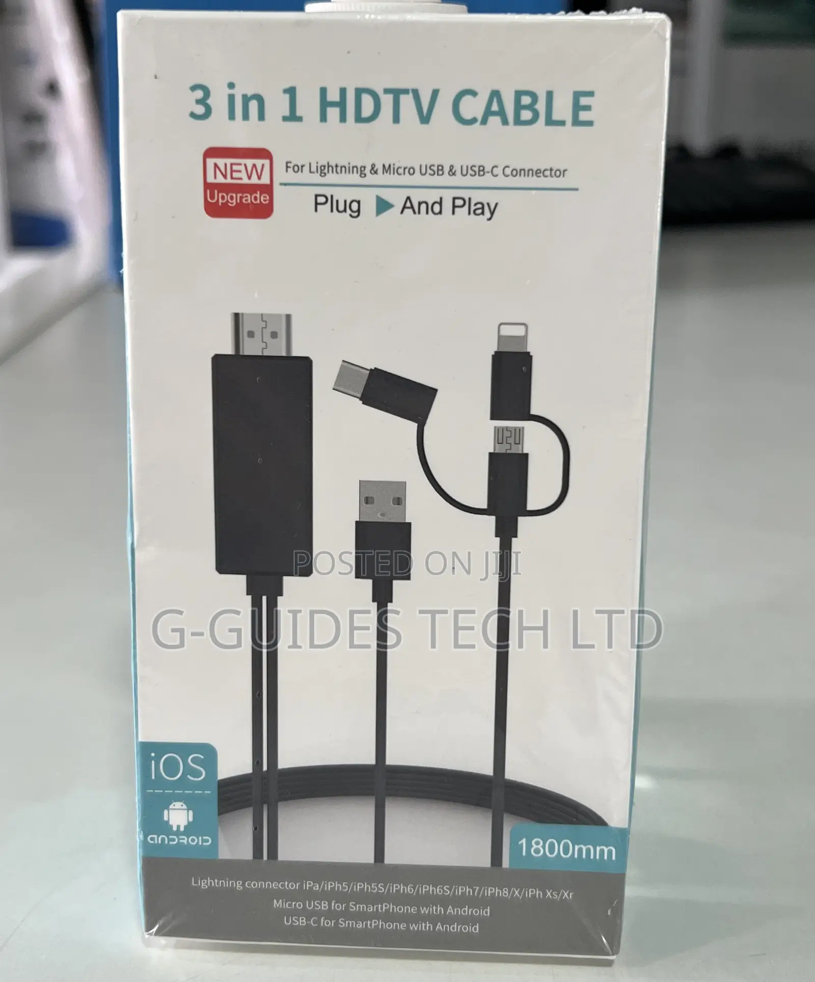 3 in 1 Hdmi to Type-C, iPhone, Android Smartphones Cable