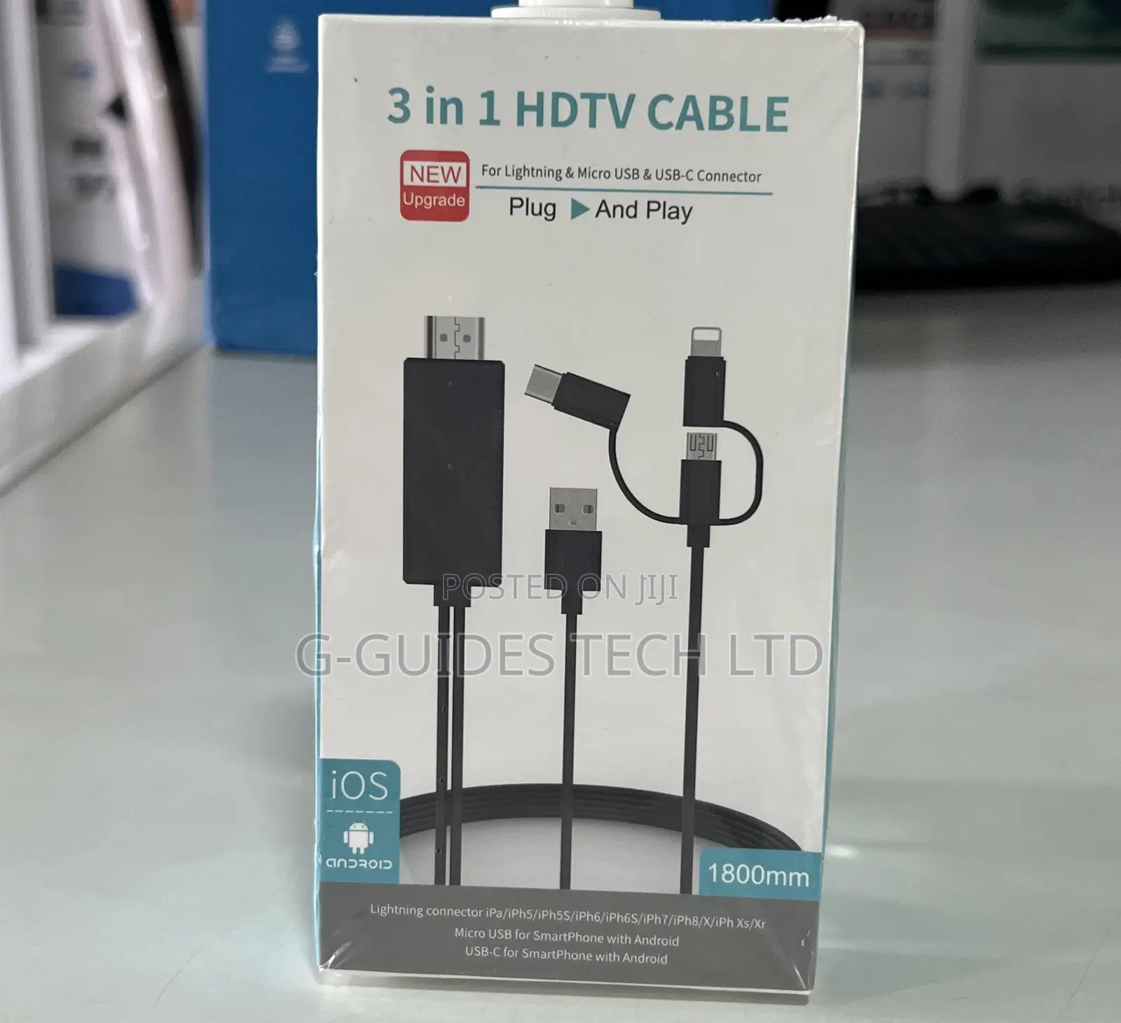 3 in 1 Hdmi to Type-C, iPhone, Android Smartphones Cable