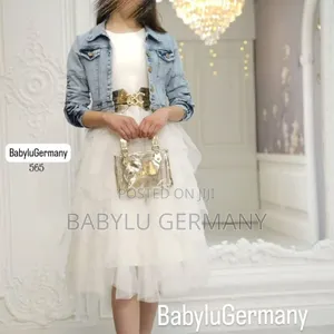 White Turkish Luxury Dress With Jeans Jacket and Golden Bag