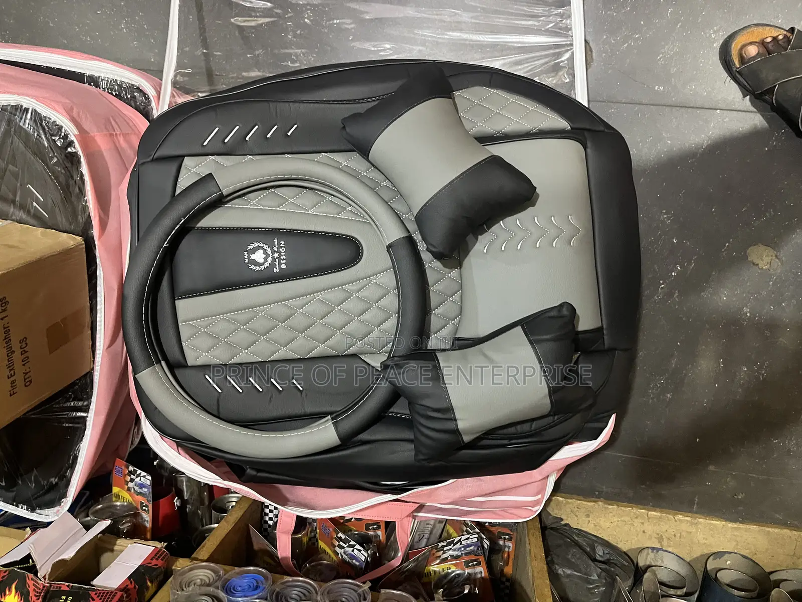 Luxury Leather Seat Cover Ash and Black