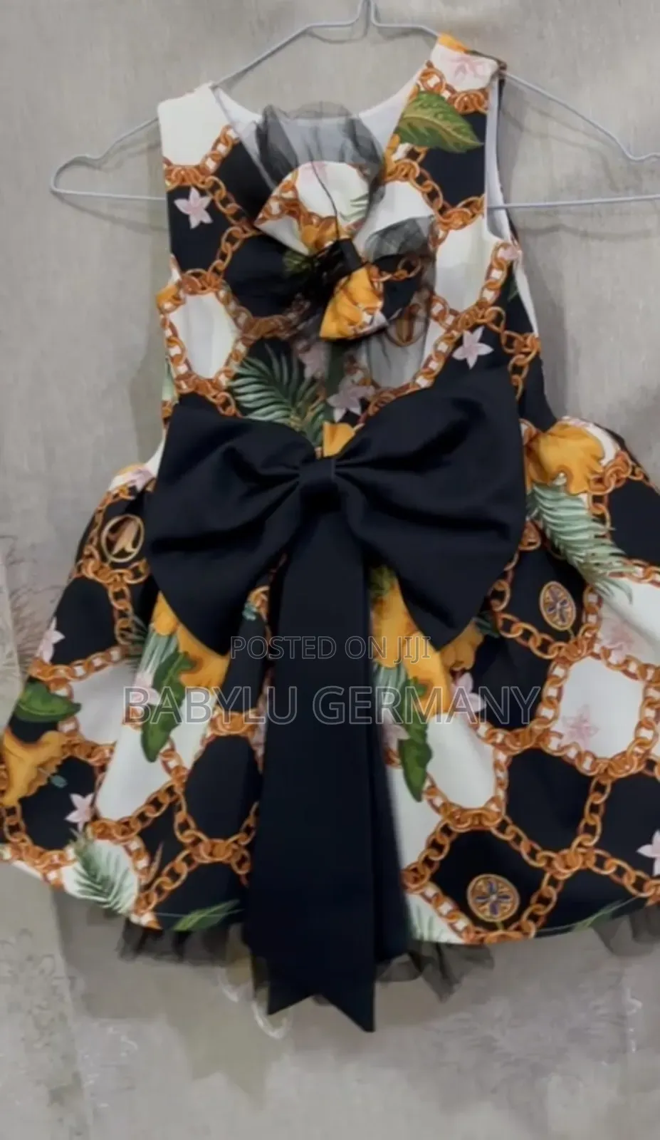 Luxury Turkey Flower Printed Yellow / Black Girl's Dress