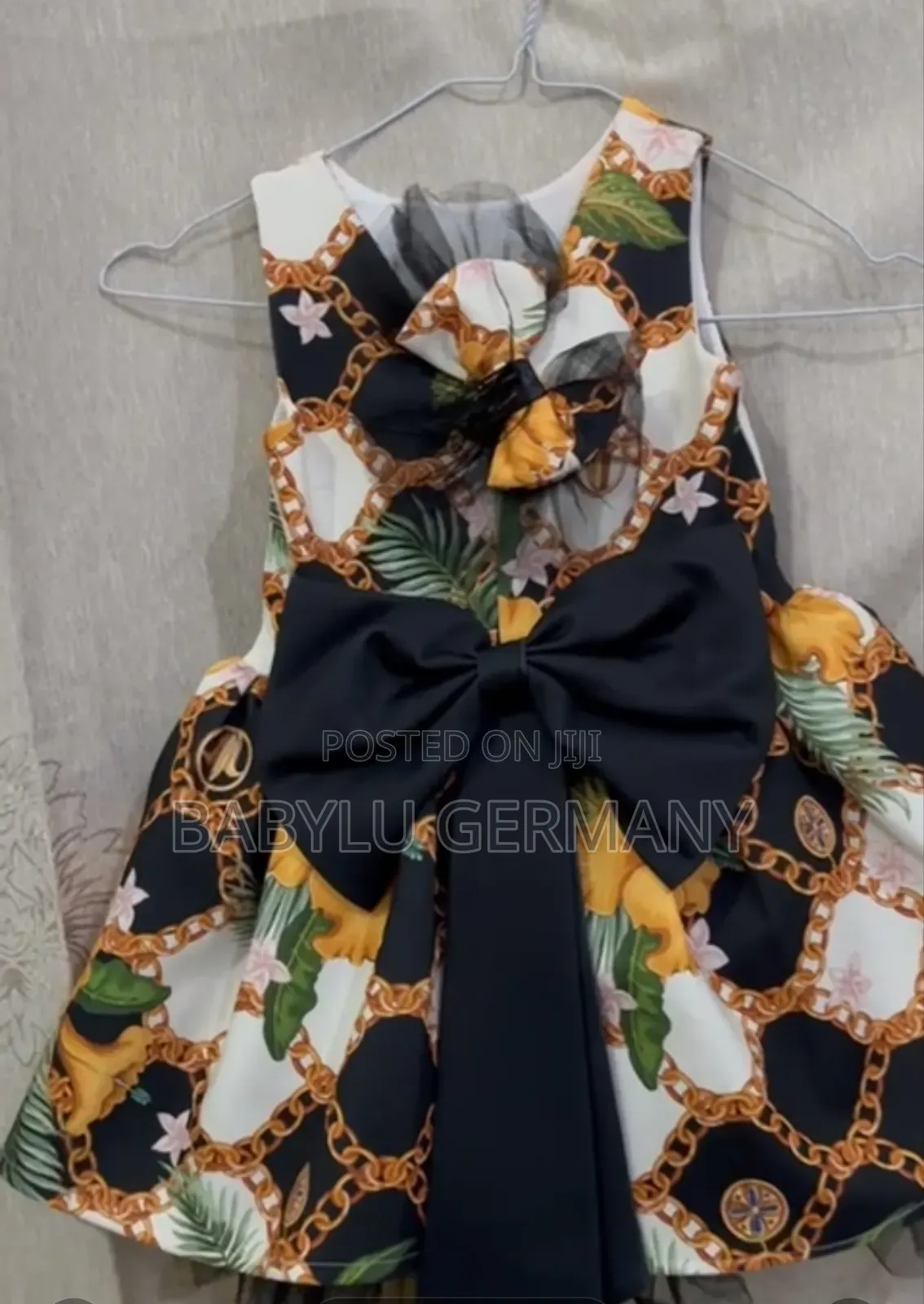 Luxury Turkey Flower Printed Yellow / Black Girl's Dress
