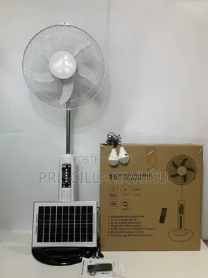 16 Inches Rechargeable Solar Fan, Extra Bulbs and Remote