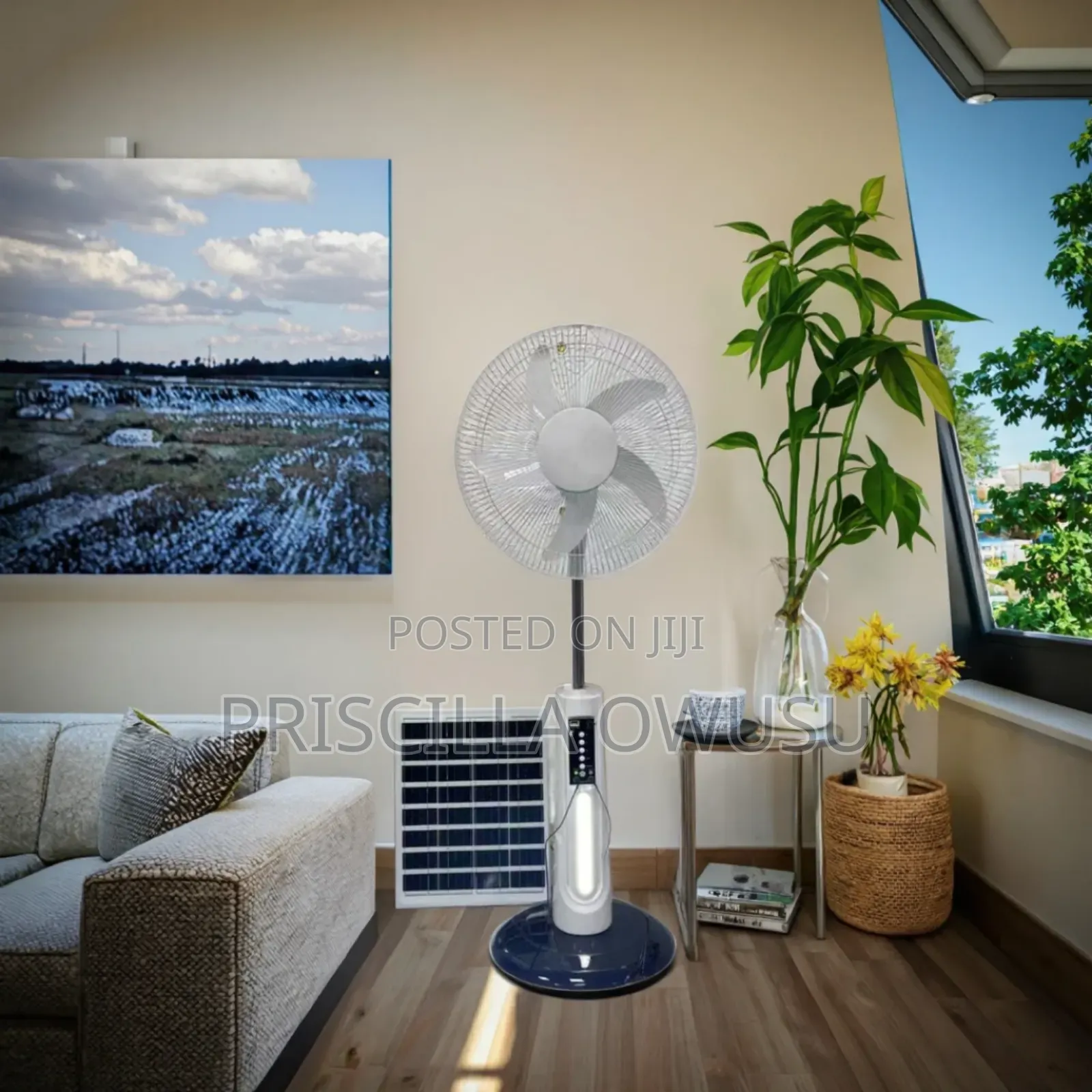 16 Inches Rechargeable Solar Fan, Extra Bulbs and Remote