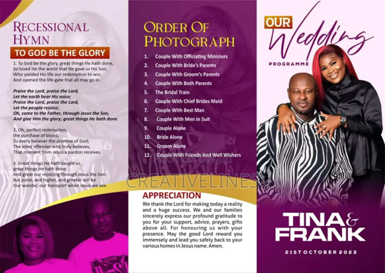 Trifolded Wedding Program
