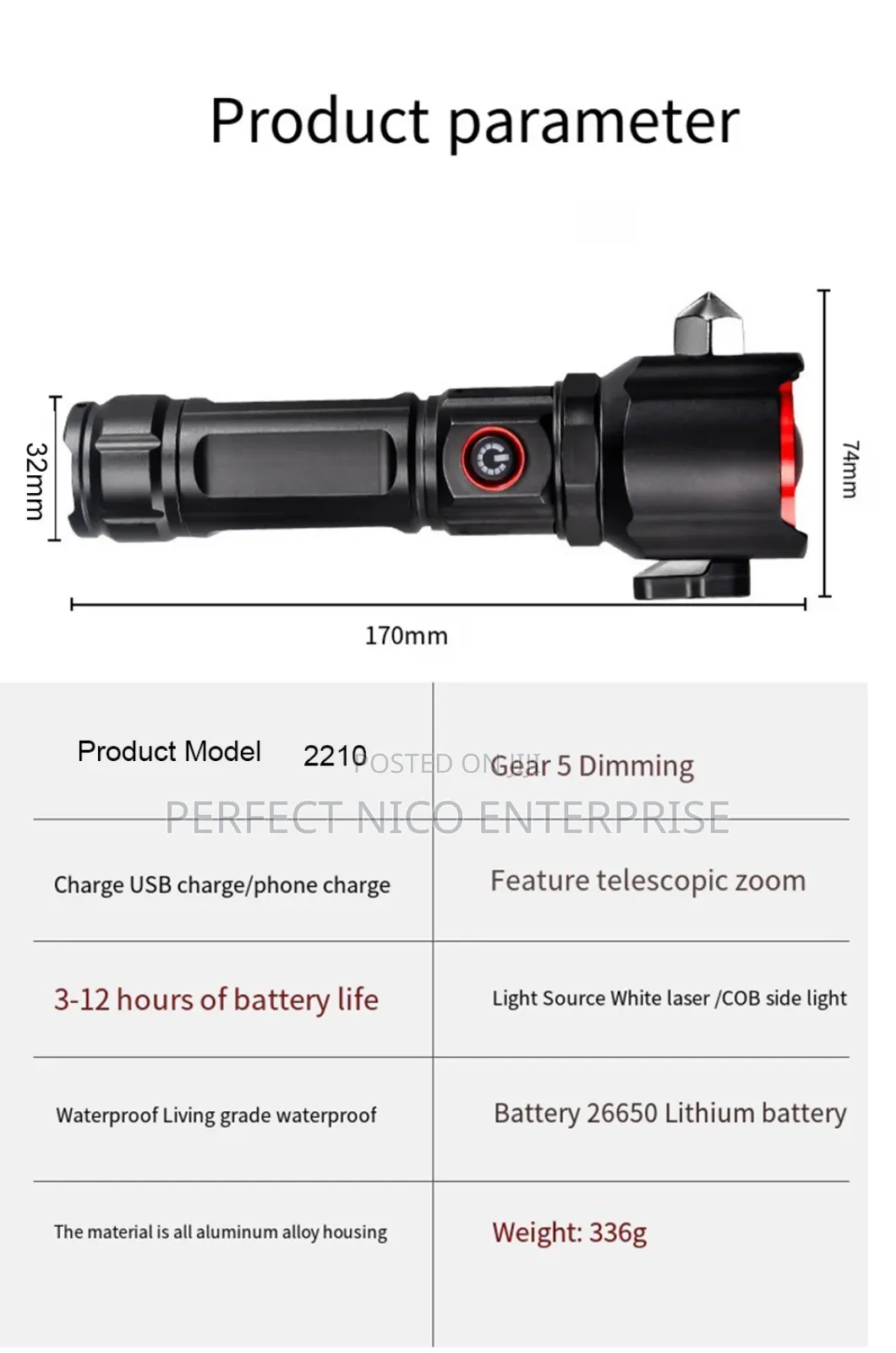 Security Torch Light / Multi-Function High Led Flashlight.