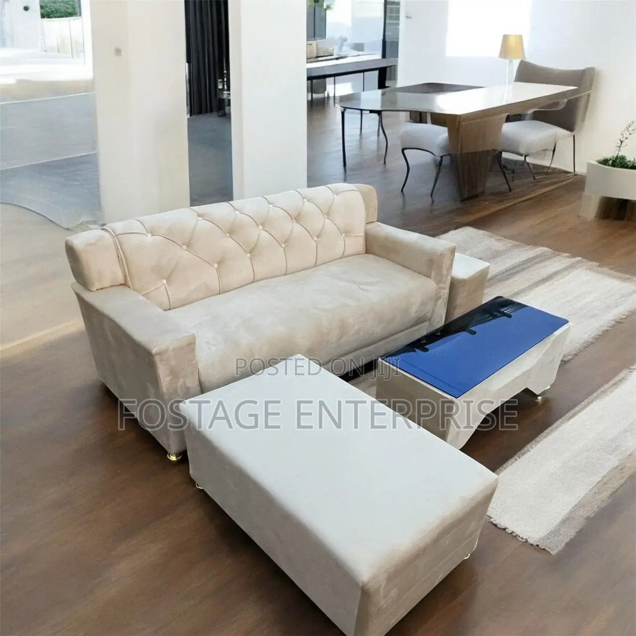 3 In 1 L Shape Cream Sofa Set