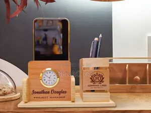 Personalized Wooden Clock and Pens Holder as Souvenir