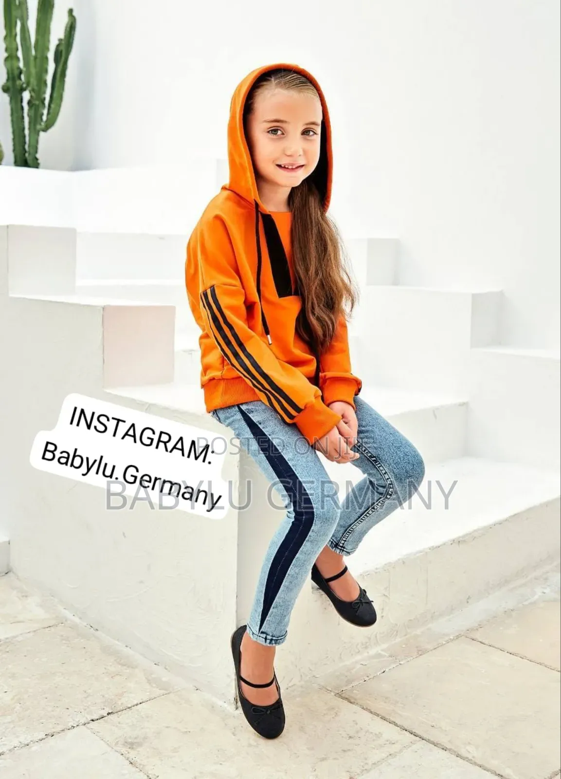 Premium Orange Sweater / Long Sleeve and Jeans Trouser Set