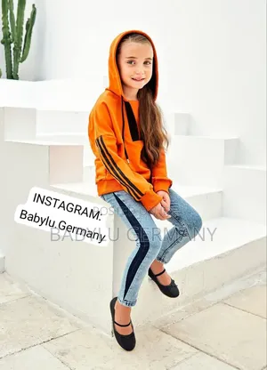 Premium Orange Sweater / Long Sleeve and Jeans Trouser Set