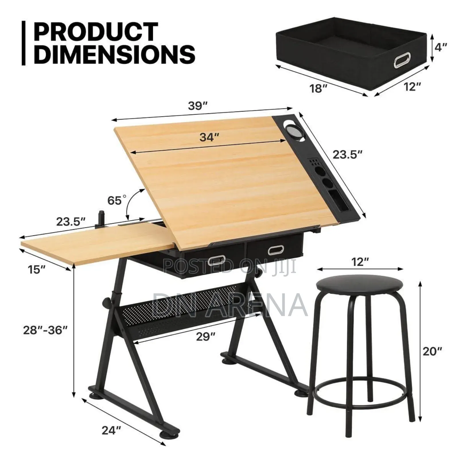 Drafting Table With Slide-Out Tabletop and Drawer